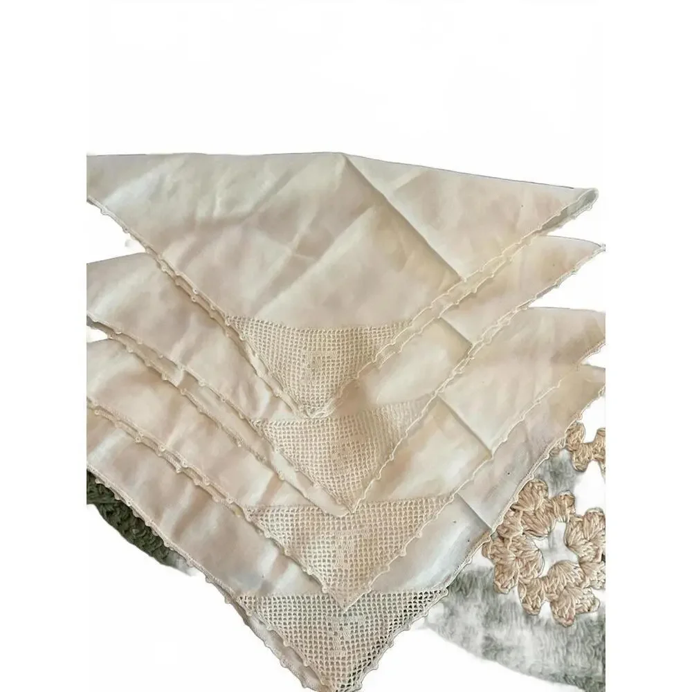 Vintage Lace Trimmed Napkin Set Monogramed “F” 12” X 13”